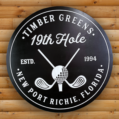 19th Hole Golf Sign, Customized carved wooden sign for home decor or gift.