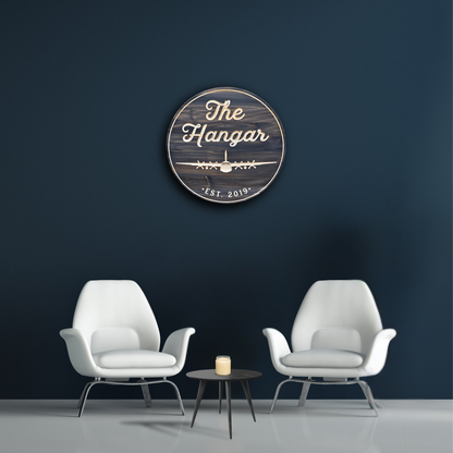 The Hanger - Airplane Sign, Customized carved wooden sign for home decor or gift.
