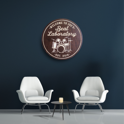 Beat Laboratory - Drum Sign, Customized carved Music sign for home decor or gift. Drums Sign, Drummer Sign, Drumming Sign.