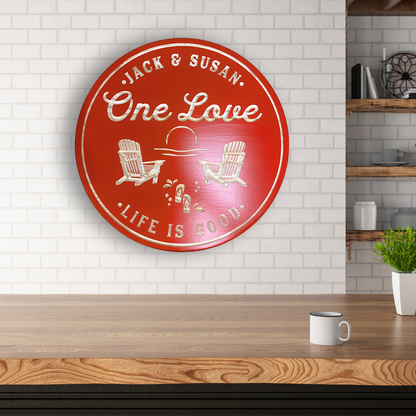 Beach Chairs with sunset and flipflops, Pool Sign, Customized carved wooden sign for home decor or gift.