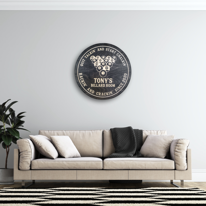 Billiards Sign - Custom Pool Sign, Customized carved wooden sign for home decor or gift.