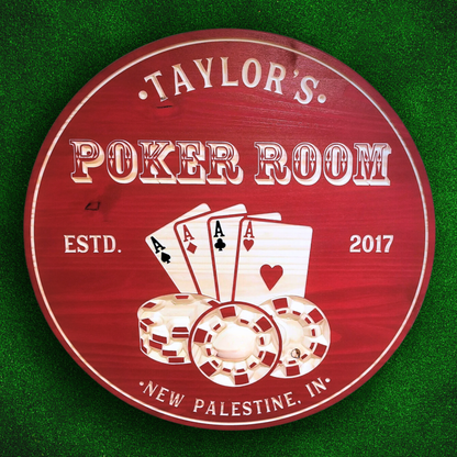 Poker Sign - Poker Cards & Chips Sign - Game Room Sign - Customized carved wooden sign for home decor or gift.