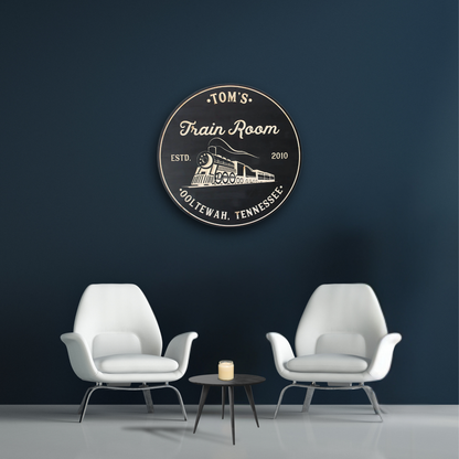 Train Room Sign - Vehicle Sign - Gift for Men Sign - Customized carved wooden sign for home decor or gift.