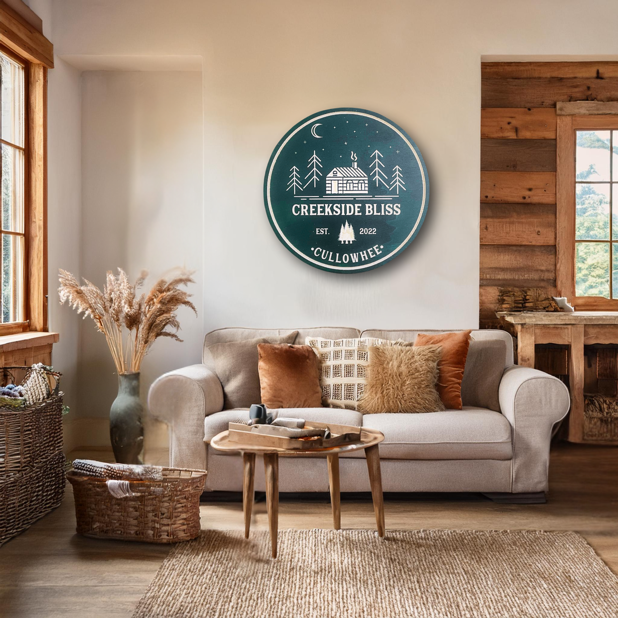 Cabin with Night Sky Sign - Personalized Camping Sign - Customized carved wooden sign for home decor or gift.
