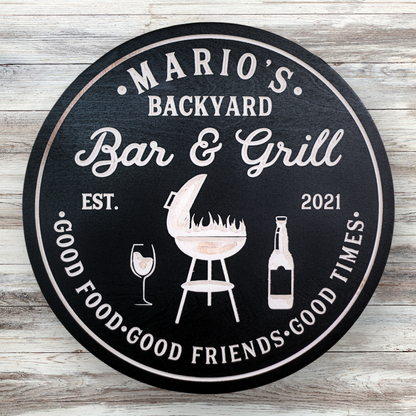 Grill Sign - Bar & Grill Sign - Customized carved wooden sign for home decor or gift.