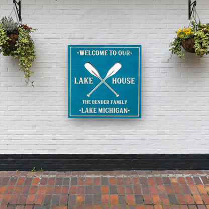 Lake House Sign - Kayak Sign - Oars Sign - Customized carved wooden sign for home decor or gift.