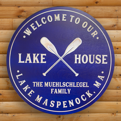 Lake House Sign - Kayak Sign - Oars Sign - Customized carved wooden sign for home decor or gift.