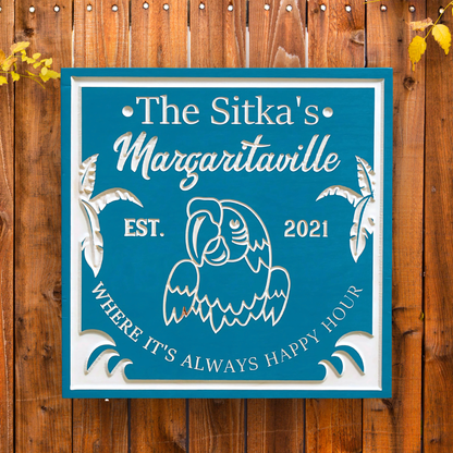 Parrot Margarita Sign - Pool Sign - Tiki Sign - Customized carved wooden sign for home decor or gift.
